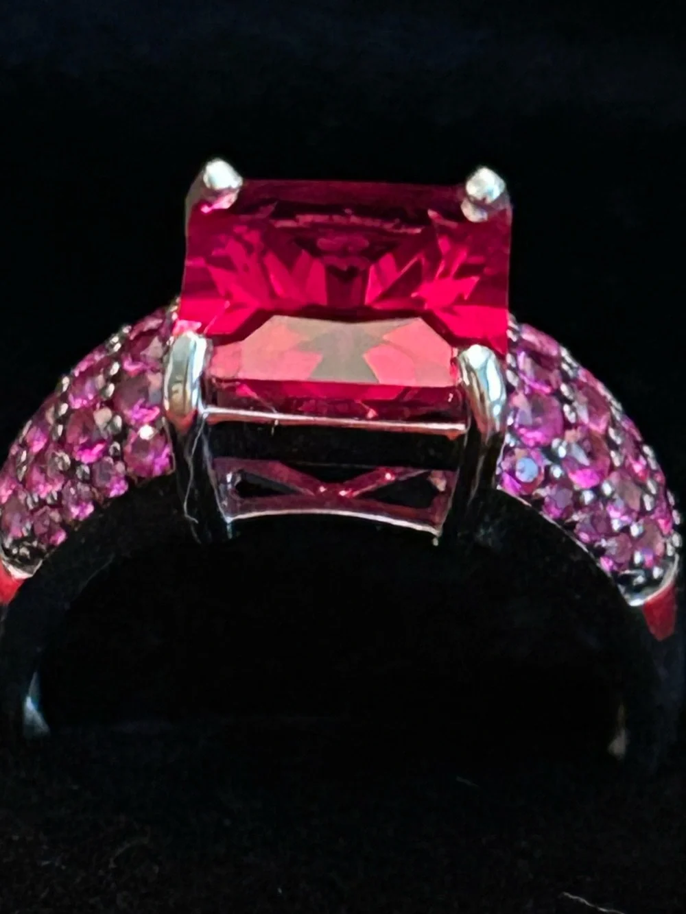7.47CTW Unique Cut Lab Created Ruby Cocktail Ring Set in 925 Sterling Silver